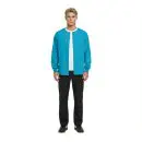 Wholesale men's turquoise cardigan with white trim, white undershirt, and black pants