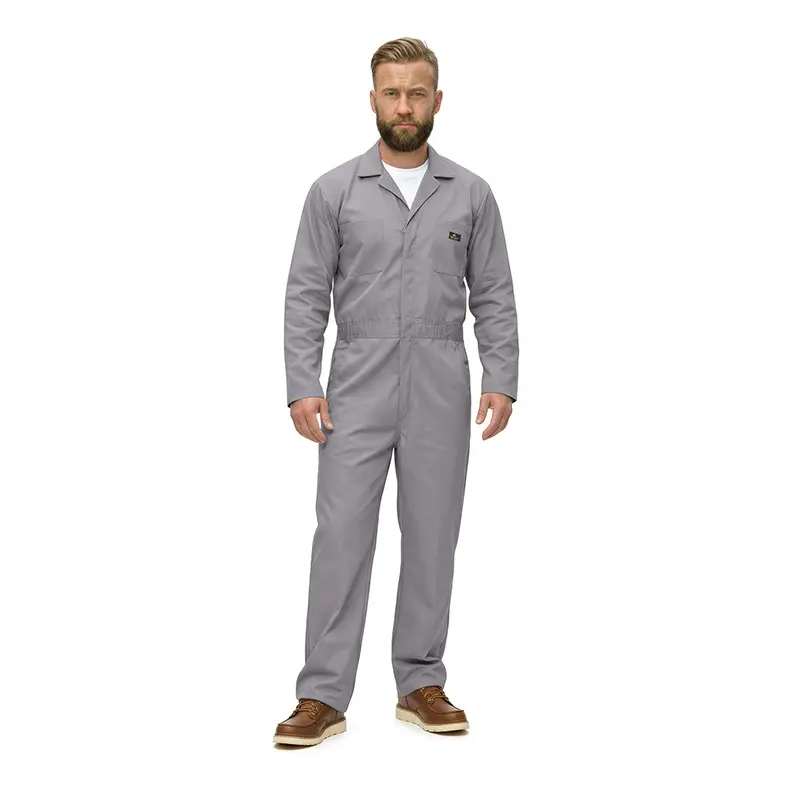 Wholesale men's gray long-sleeve coverall with chest pocket and full-length zipper