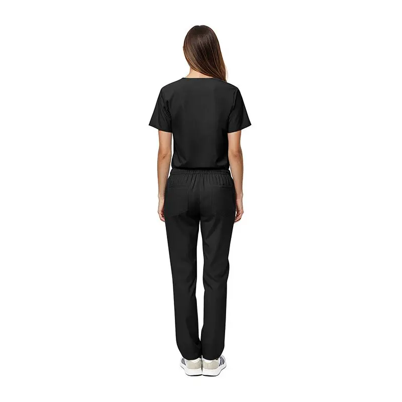 Wholesale women's black short-sleeve crop top and elastic waist pants set