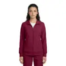 Wholesale women's burgundy zip-up track jacket with white undershirt