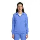 Wholesale women's periwinkle blue zip-up jacket with ribbed cuffs and front pockets