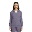 Wholesale women's purple zip-up jacket with ribbed cuffs and front pockets
