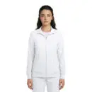Wholesale women's white zip-up jacket with collar and side pockets