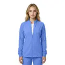 Wholesale women's periwinkle blue zip-up jacket with long sleeves and ribbed cuffs