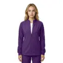 Wholesale women's purple zip-up jacket with long sleeves and ribbed cuffs