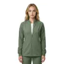 Wholesale women's sage green zip-up jacket with long sleeves and ribbed cuffs