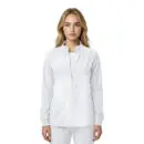Wholesale women's white zip-up jacket with long sleeves and ribbed cuffs