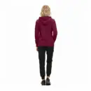 Wholesale women's maroon hoodie with black jogger pants and black sneakers, back view