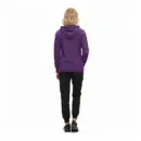 Wholesale women's purple hoodie with black jogger pants and black sneakers, rear view