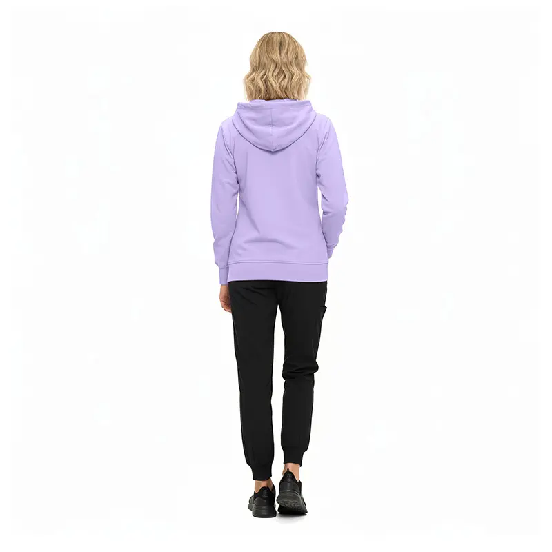 Wholesale women's lavender hoodie with black jogger pants and black sneakers