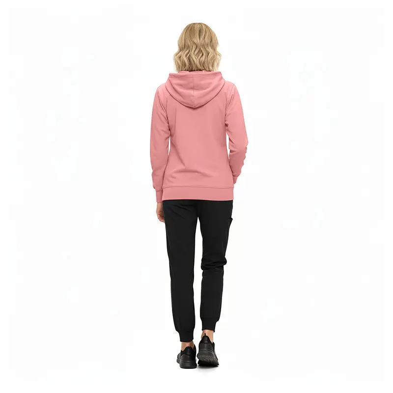 Wholesale women's pink hoodie with black jogger pants and black sneakers