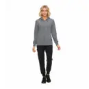 Wholesale women's gray zip-up hoodie with black jogger pants and black sneakers