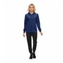 Wholesale women's navy blue zip-up hoodie with black jogger pants and black sneakers