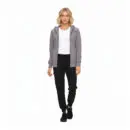 Wholesale women's gray zip-up hoodie, white t-shirt, and black jogger pants outfit