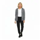 Wholesale women's gray zip-up hoodie, white t-shirt, and black jogger pants outfit