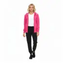 Wholesale women's pink zip-up hoodie with white t-shirt and black jogger pants outfit