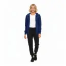Wholesale women's navy zip-up hoodie, white t-shirt, and black jogger pants outfit