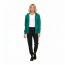 Wholesale women's teal zip-up hoodie, white t-shirt, and black jogger pants outfit