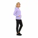 Wholesale women's lavender zip-up hoodie with black leggings and black sneakers