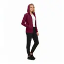 Wholesale women's burgundy zip-up hoodie with white shirt and black joggers