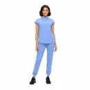 Wholesale women's blue short-sleeve polo shirt and jogger pants set