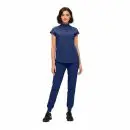 Wholesale women's navy blue short-sleeve polo shirt and jogger pants set