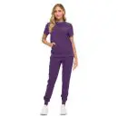 Wholesale women's purple short-sleeve t-shirt and jogger pants set with pockets