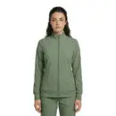 Wholesale women's sage green zip-up jacket with ribbed cuffs and side pockets