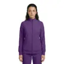 Wholesale women's purple zip-up jacket with ribbed cuffs and front pockets