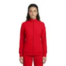 Wholesale women's red zip-up track jacket with ribbed cuffs and waistband