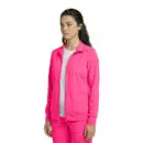 Wholesale women's pink full-zip track jacket with white shirt layered underneath