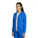 Wholesale women's blue zip-up jacket with white undershirt and matching blue pants