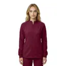 Wholesale women's burgundy full-zip jacket with long sleeves and ribbed cuffs