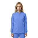 Wholesale women's periwinkle blue zip-up jacket with long sleeves and ribbed cuffs