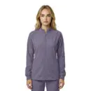 Wholesale women's purple zip-up jacket with long sleeves and ribbed cuffs