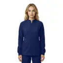 Wholesale women's navy blue zip-up jacket with long sleeves and ribbed cuffs