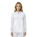Wholesale women's white zip-up jacket with long sleeves and ribbed cuffs