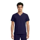 Wholesale men's navy blue v-neck short sleeve medical scrub top with front pockets