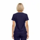 Wholesale women's navy short sleeve v-neck scrub top back view