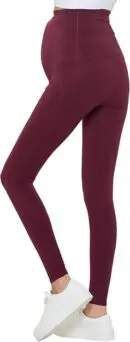 Wholesale women's burgundy high-waisted leggings with seam details and ankle cuffs