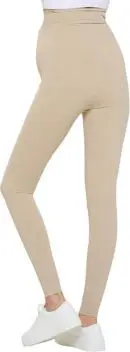 Wholesale beige high-waisted leggings with mesh cutout details on the legs
