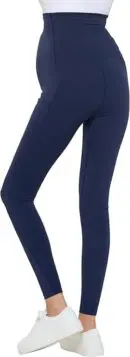 Wholesale women's navy blue high-waisted leggings with side pockets and ankle length